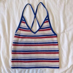 USA Kendal & Kylie Striped Cropped Tank Top